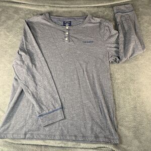 Ted Baker Men's Large Gray Cool Poly Cotton Long Sleeve Henley Shirt M2219